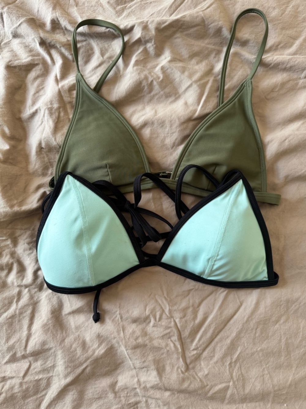 Women’s Triangle Bikini Top - Light Aqua & Olive